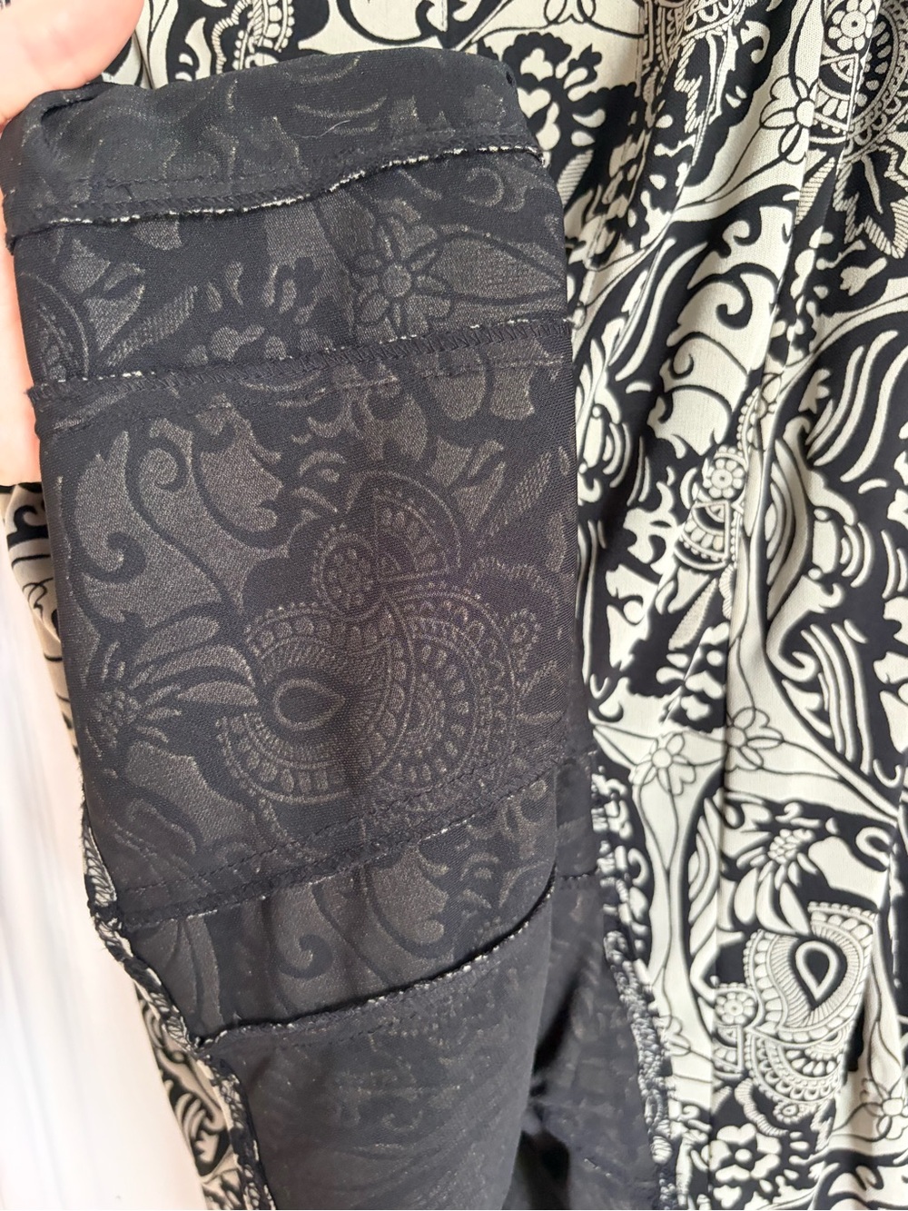 Black and Gray / Khaki Green Floral Print Women's Midi Skirt - Picture 3 of 4
